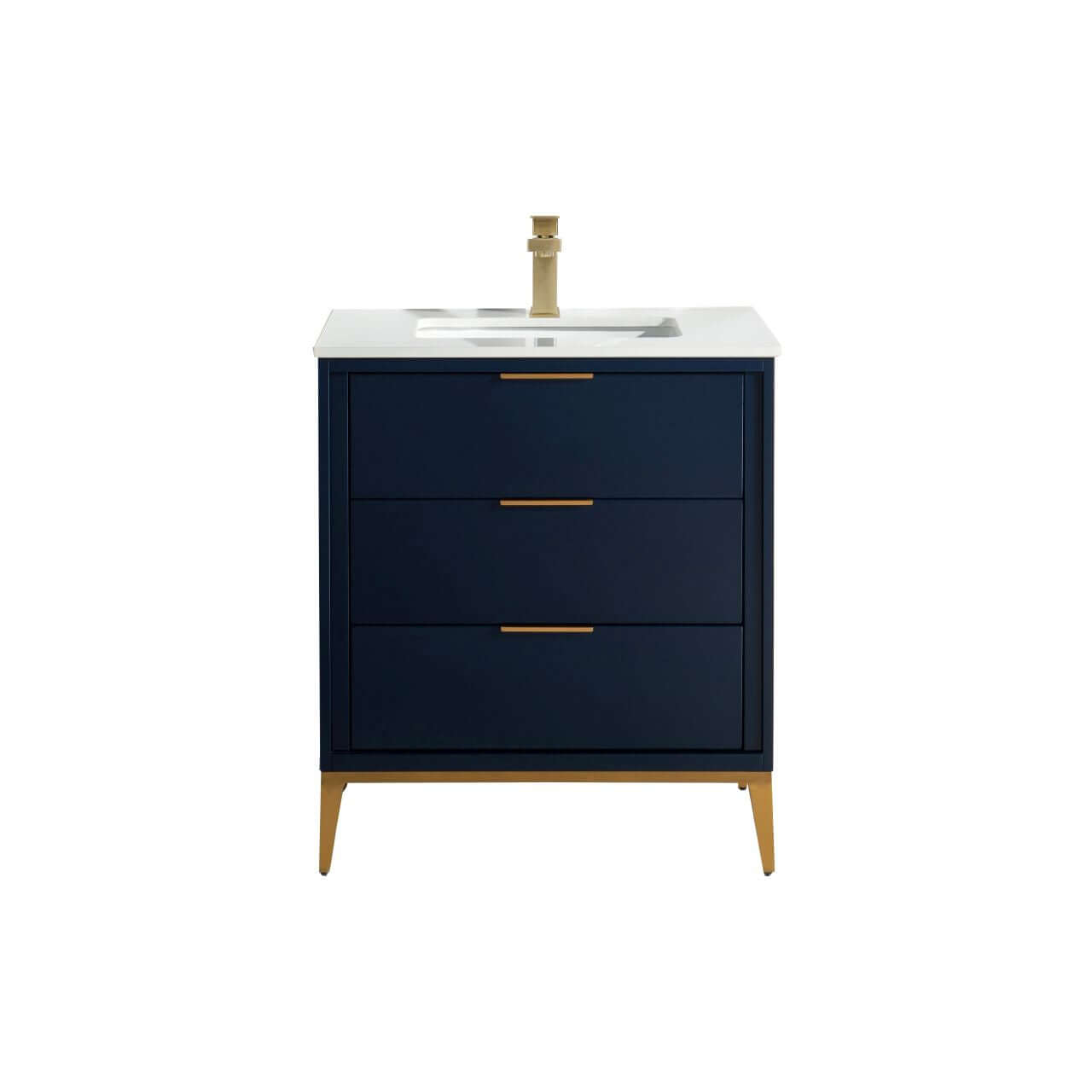 Divani 30'' Gloss Blue Vanity W/ Quartz Counter Top (Back Splash Free)