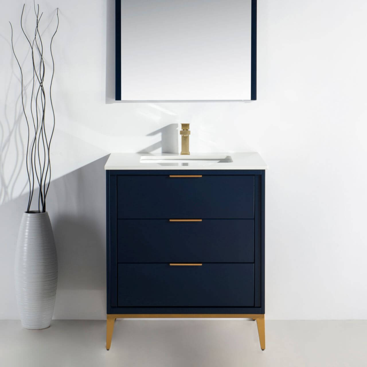 Divani 30'' Gloss Blue Vanity W/ Quartz Counter Top (Back Splash Free)
