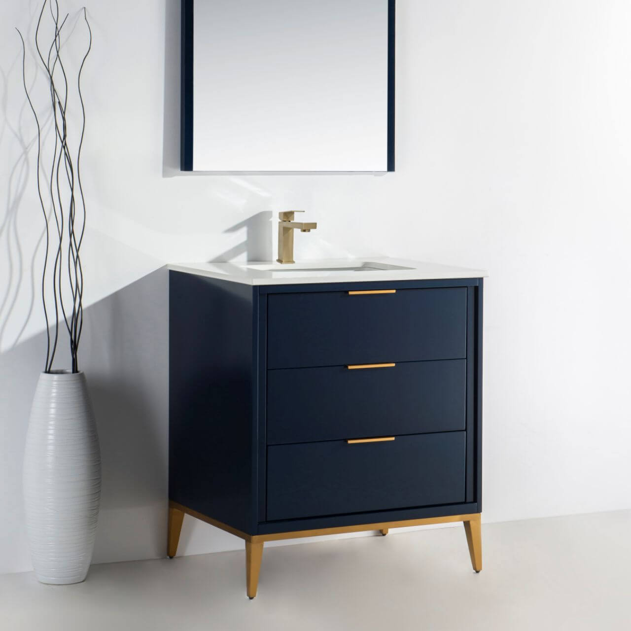 Divani 30'' Gloss Blue Vanity W/ Quartz Counter Top (Back Splash Free)