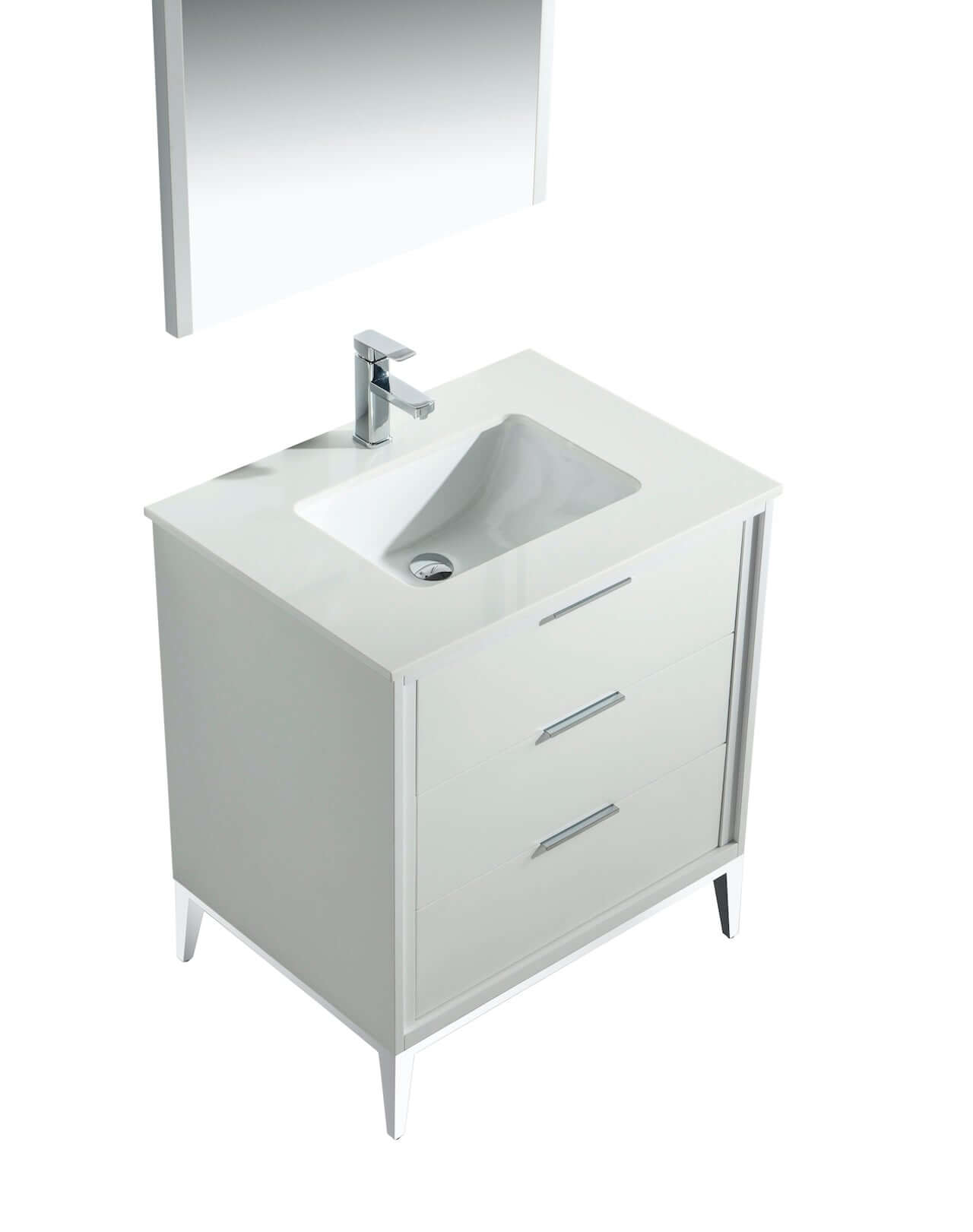 Divani 30'' Gloss White Vanity W/ Quartz Counter Top (Back Splash Free)