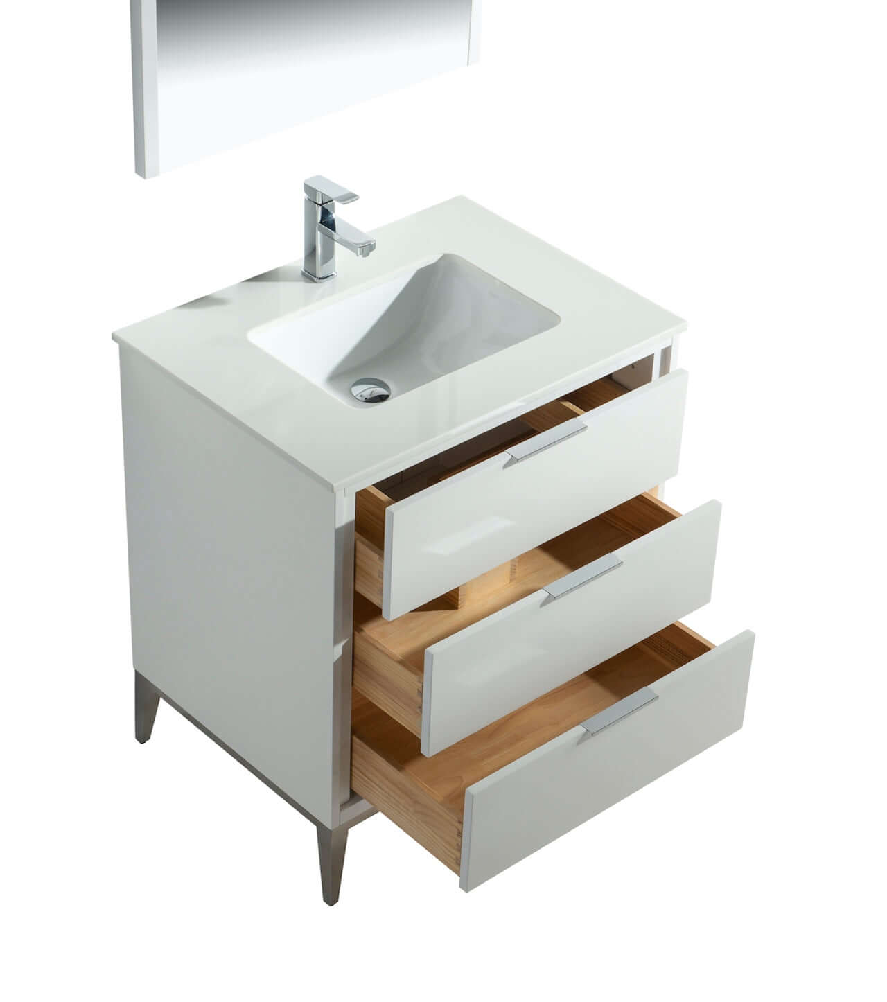 Divani 30'' Gloss White Vanity W/ Quartz Counter Top (Back Splash Free)