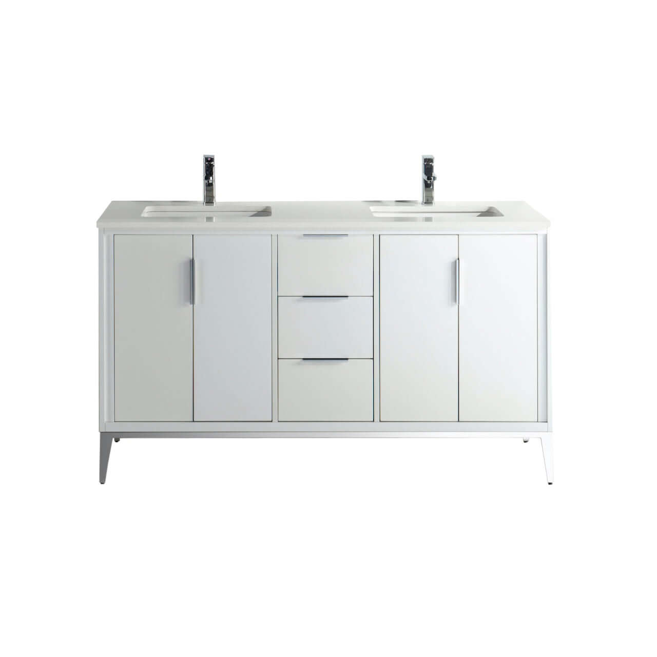 Divani 60'' Gloss White Vanity W/ Quartz Counter Top (Back Splash Free)