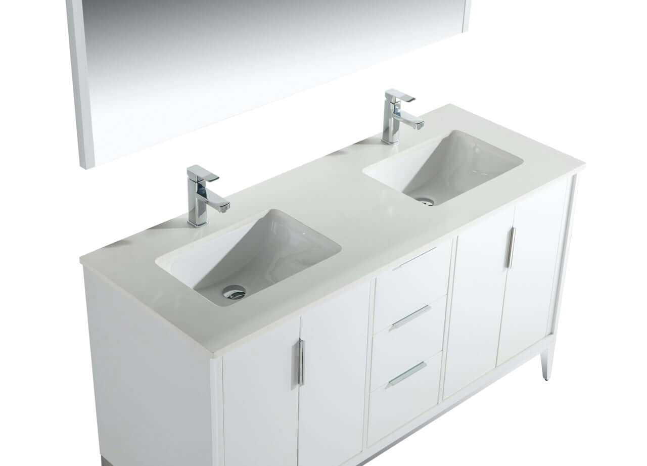 Divani 60'' Gloss White Vanity W/ Quartz Counter Top (Back Splash Free)