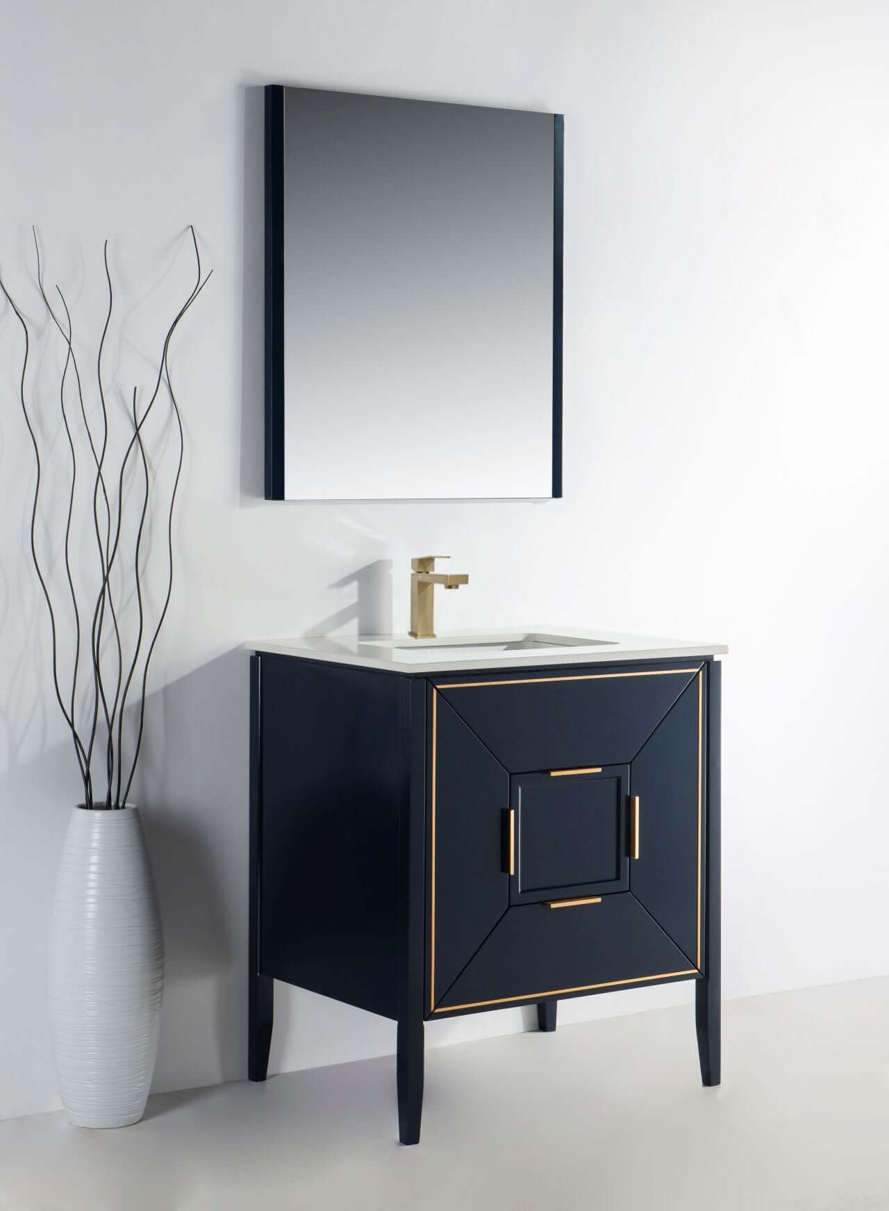 Vetro 30'' Gloss Blue Vanity W/ Quartz Counter Top (Back Splash Free)