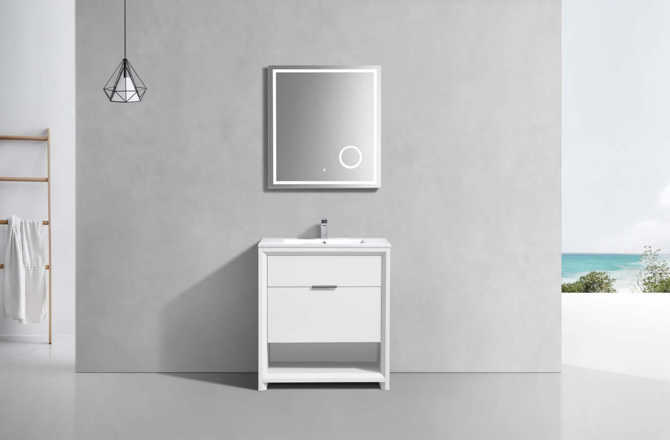 NUDO 32″ Modern bathroom Vanity in Gloss White Finish & Teal Green