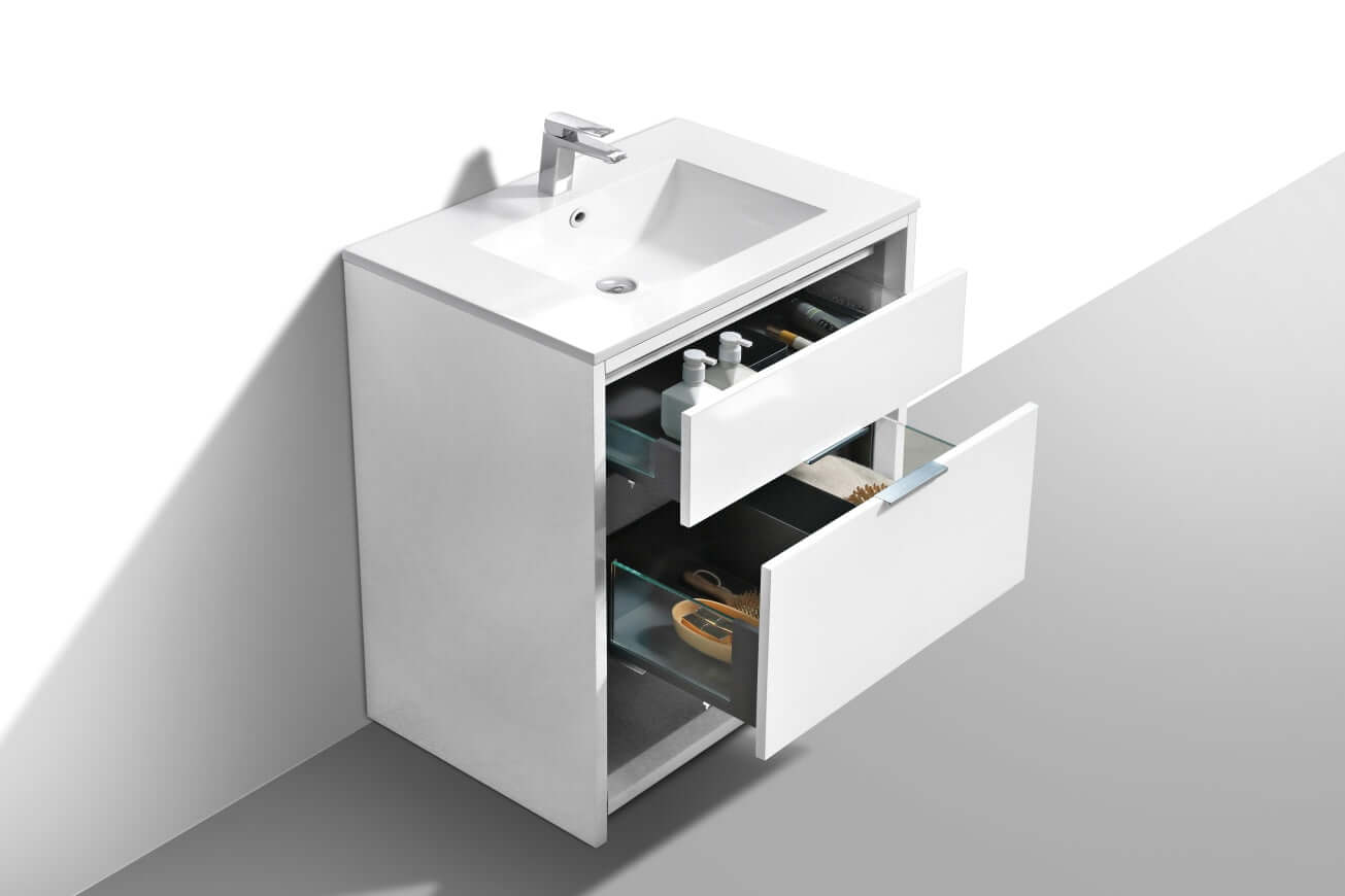 NUDO 32″ Modern bathroom Vanity in Gloss White Finish & Teal Green