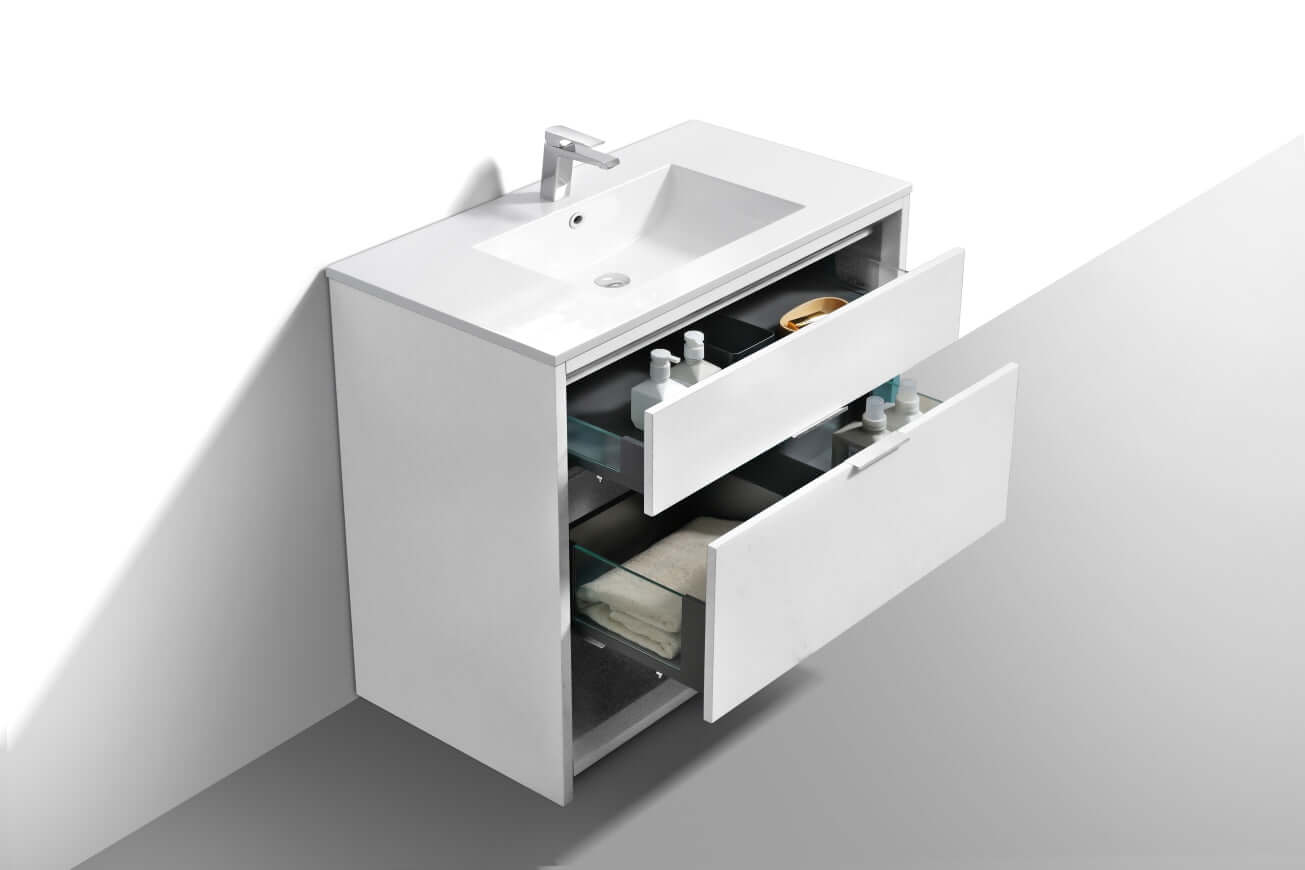 NUDO 36″ Modern bathroom Vanity in Gloss White Finish & Teal Green