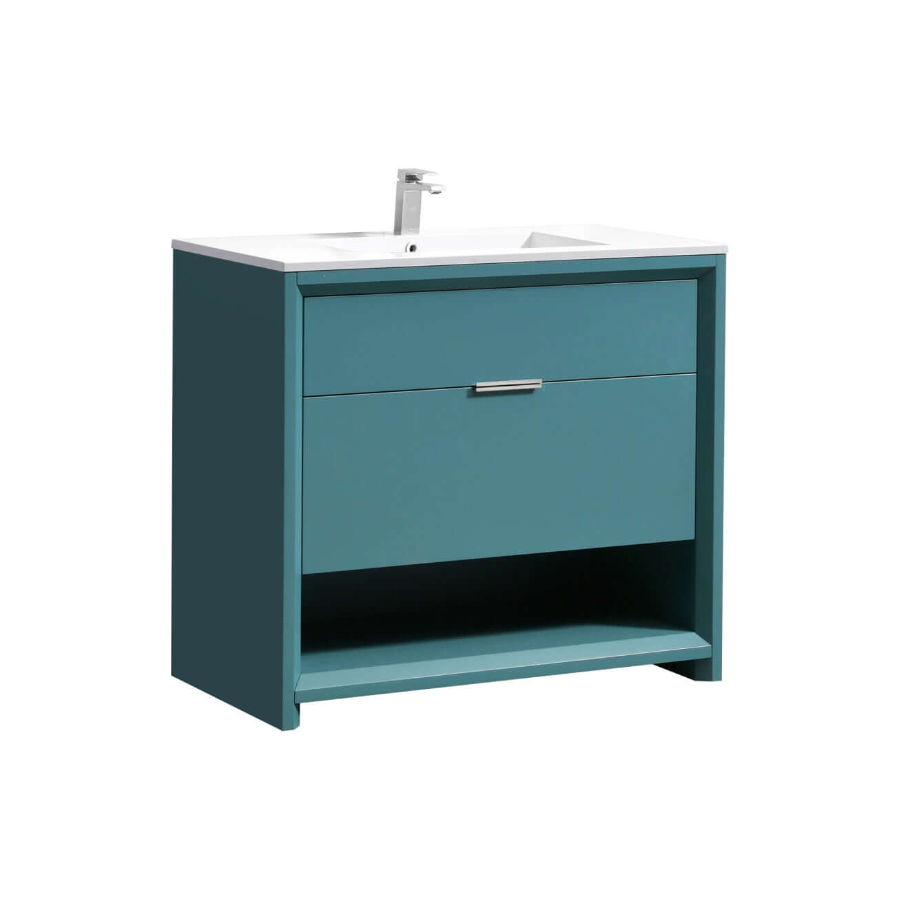 NUDO 36″ Modern bathroom Vanity in Gloss White Finish & Teal Green