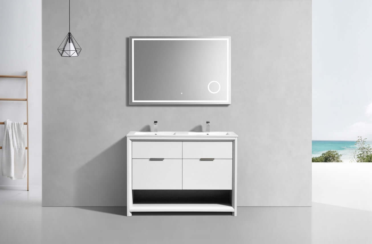 NUDO 48″ Double Sink Modern bathroom Vanity in Teal Green Finish & Gloss White Finish