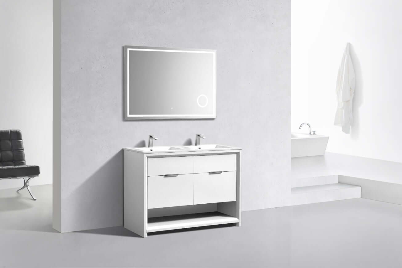 NUDO 48″ Double Sink Modern bathroom Vanity in Teal Green Finish & Gloss White Finish