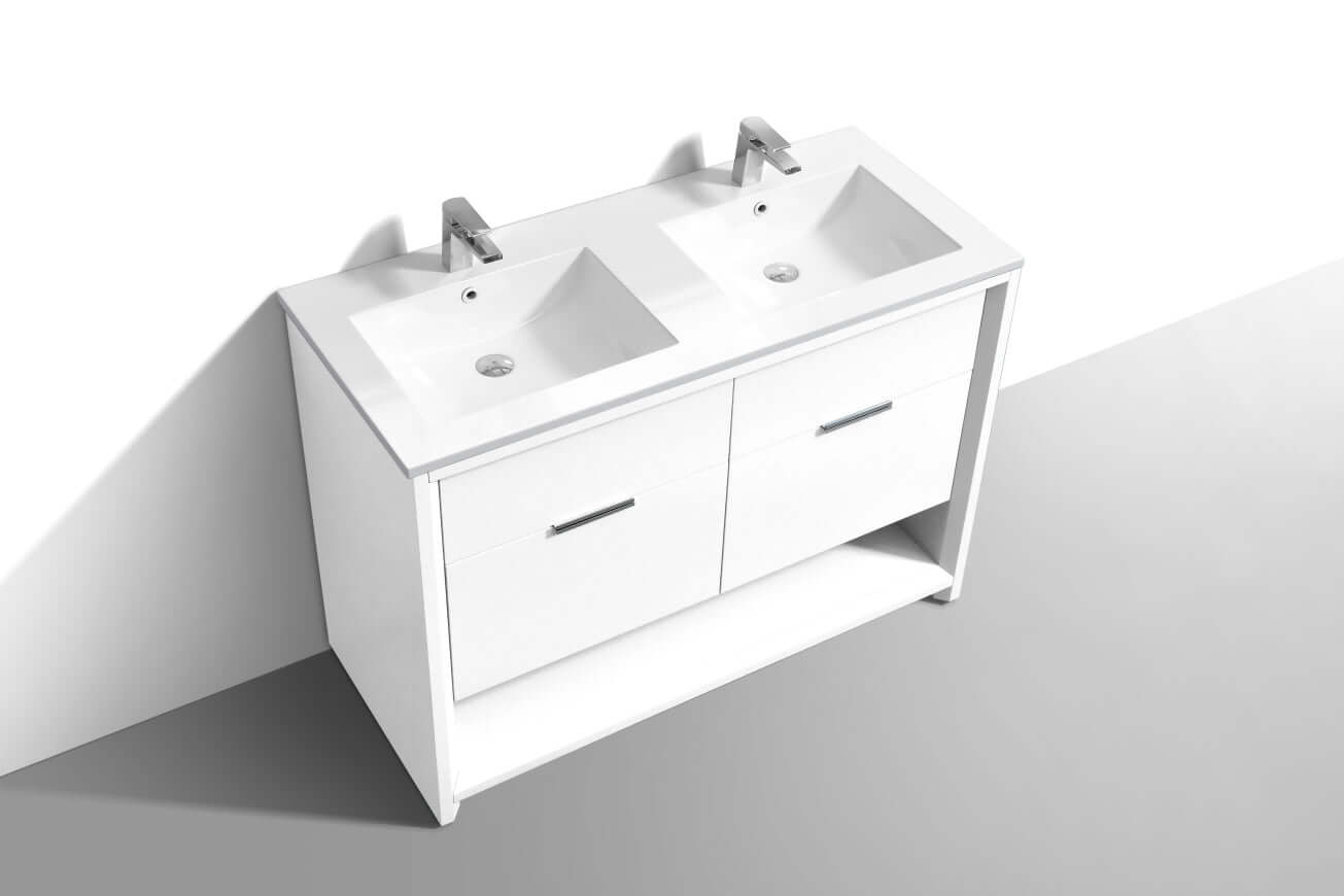 NUDO 48″ Double Sink Modern bathroom Vanity in Teal Green Finish & Gloss White Finish