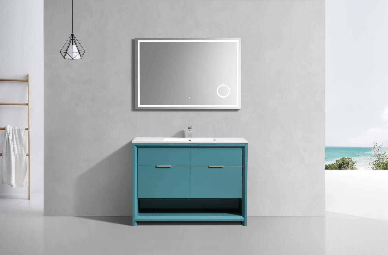 NUDO 48″ Single Sink Modern bathroom Vanity in Teal Green Finish & Gloss White Finish