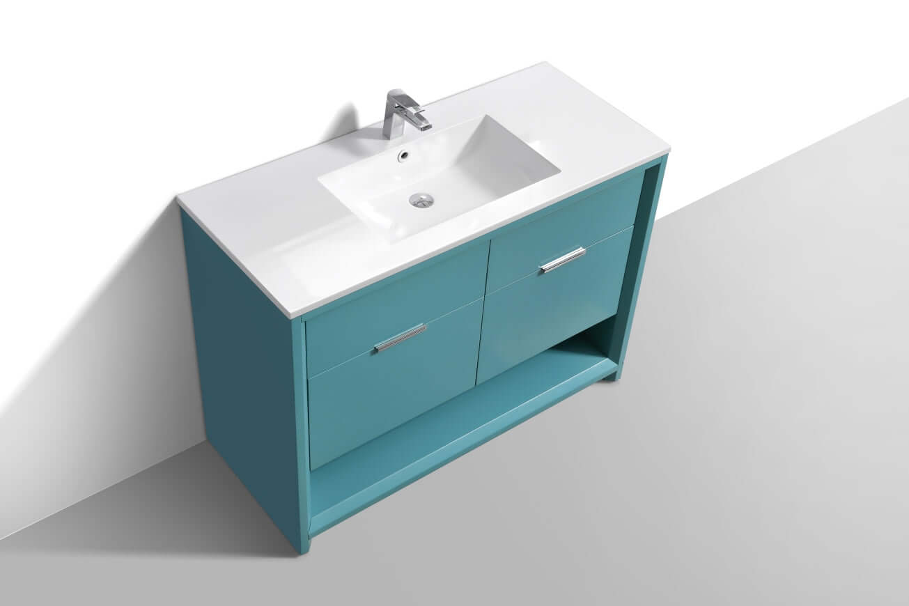 NUDO 48″ Single Sink Modern bathroom Vanity in Teal Green Finish & Gloss White Finish