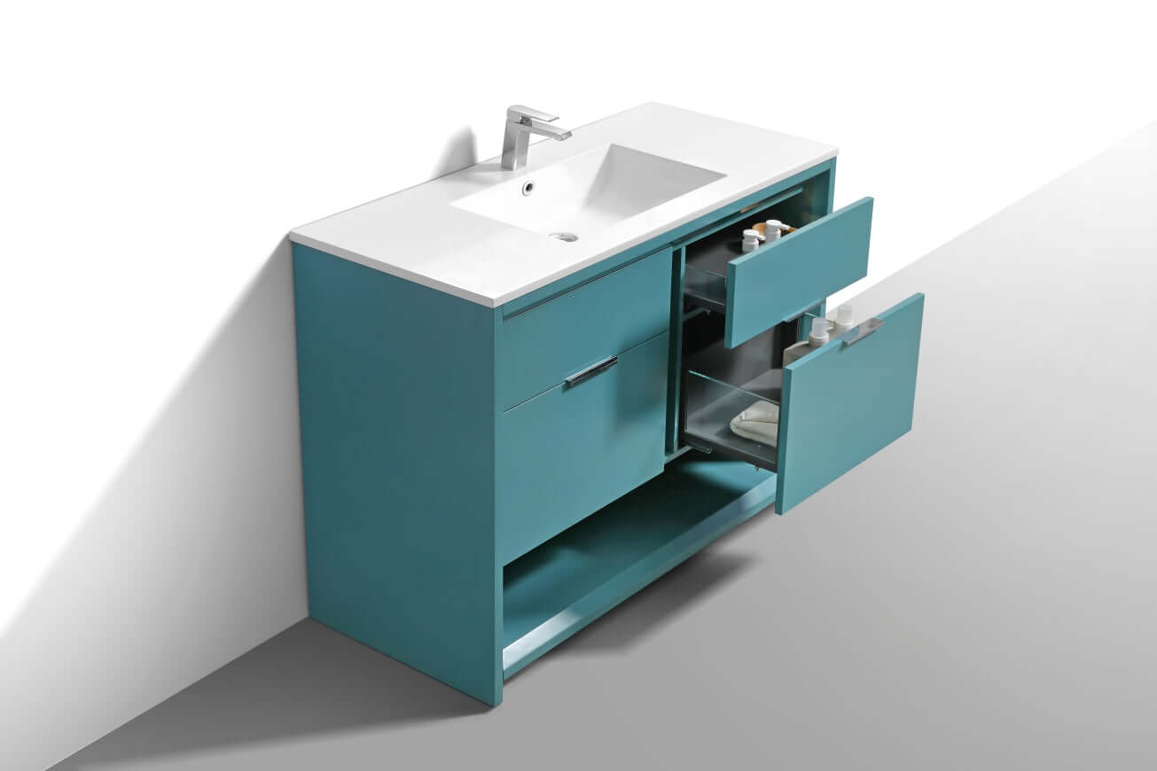 NUDO 48″ Single Sink Modern bathroom Vanity in Teal Green Finish & Gloss White Finish
