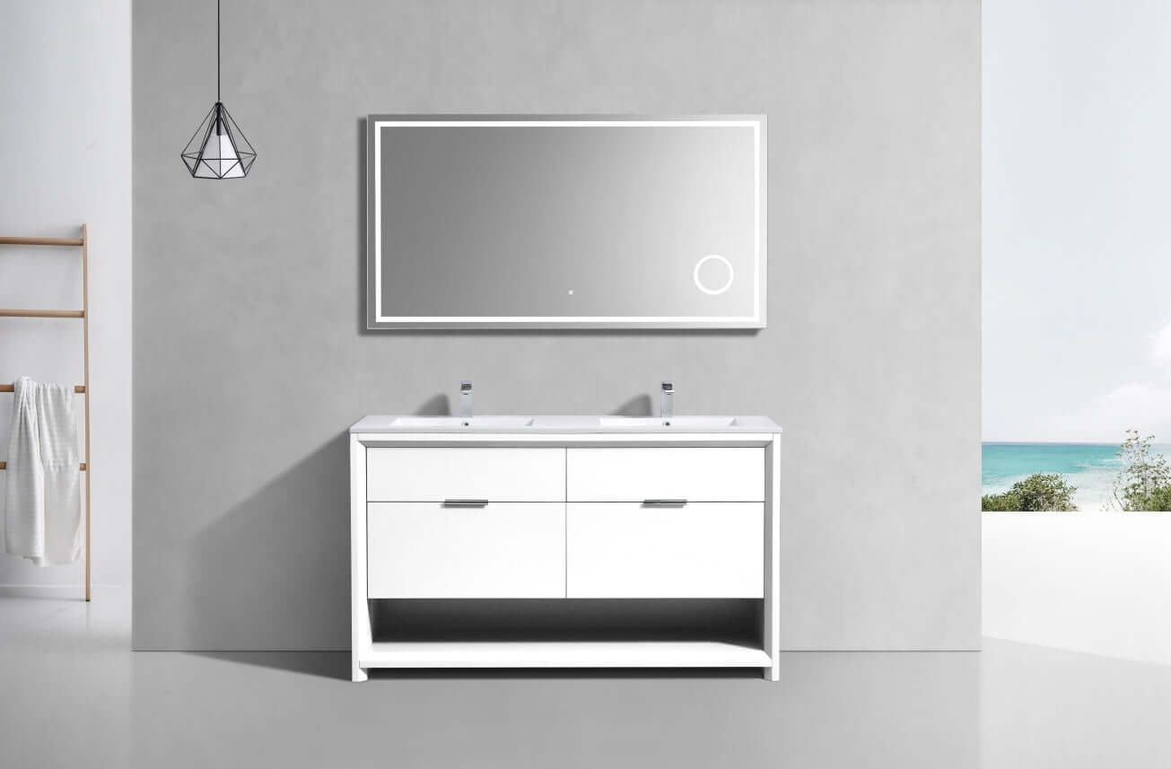 NUDO 60″ Double Sink Modern bathroom Vanity in Teal Green Finish & Gloss White Finish