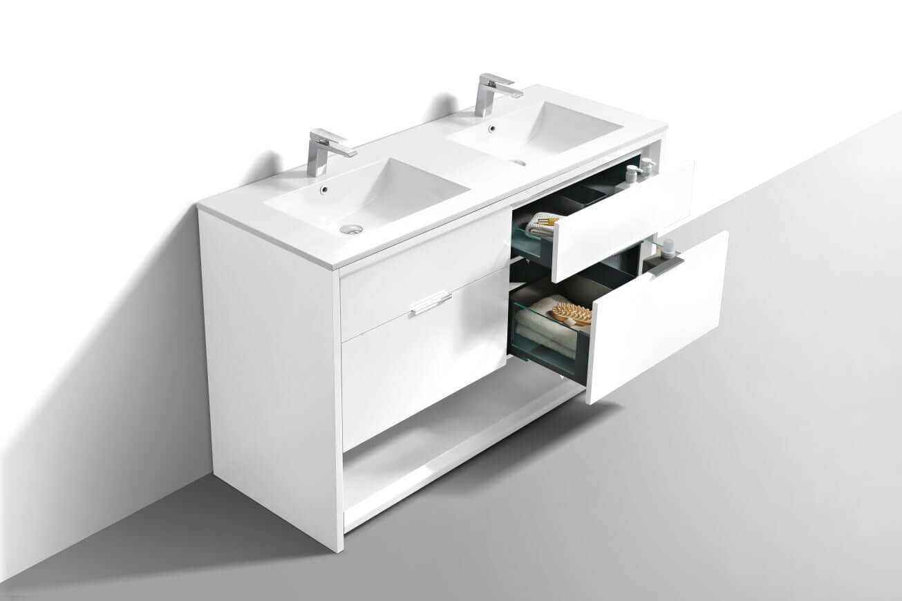 NUDO 60″ Double Sink Modern bathroom Vanity in Teal Green Finish & Gloss White Finish