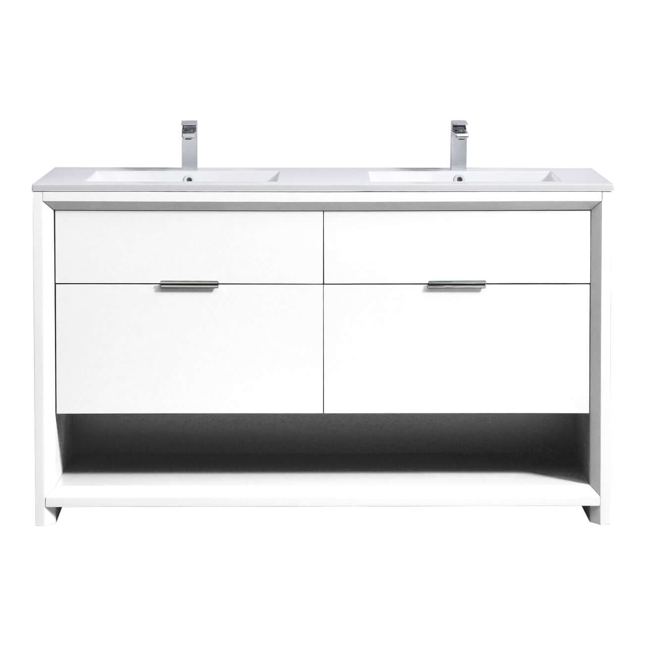NUDO 60″ Double Sink Modern bathroom Vanity in Teal Green Finish & Gloss White Finish