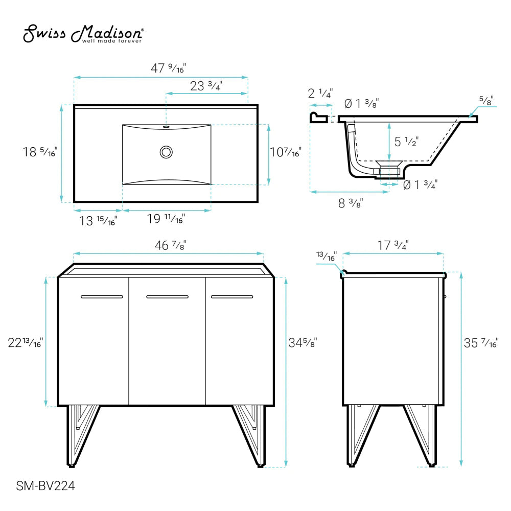 Annecy 48 Single, Black Walnut, Two Doors, One Drawer, Bathroom Vanity