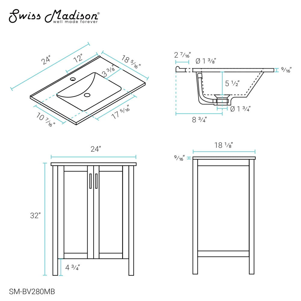 Avallon 24" Bathroom Vanity in Matte Black
