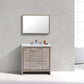 KubeBath Dolce 36″ Nature Wood Vanity with White Quartz Counter-Top and mirror in modern bathroom setting