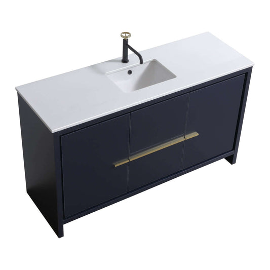 KubeBath Dolce 60″ Blue Modern Bathroom Vanity with White Quartz Counter-Top