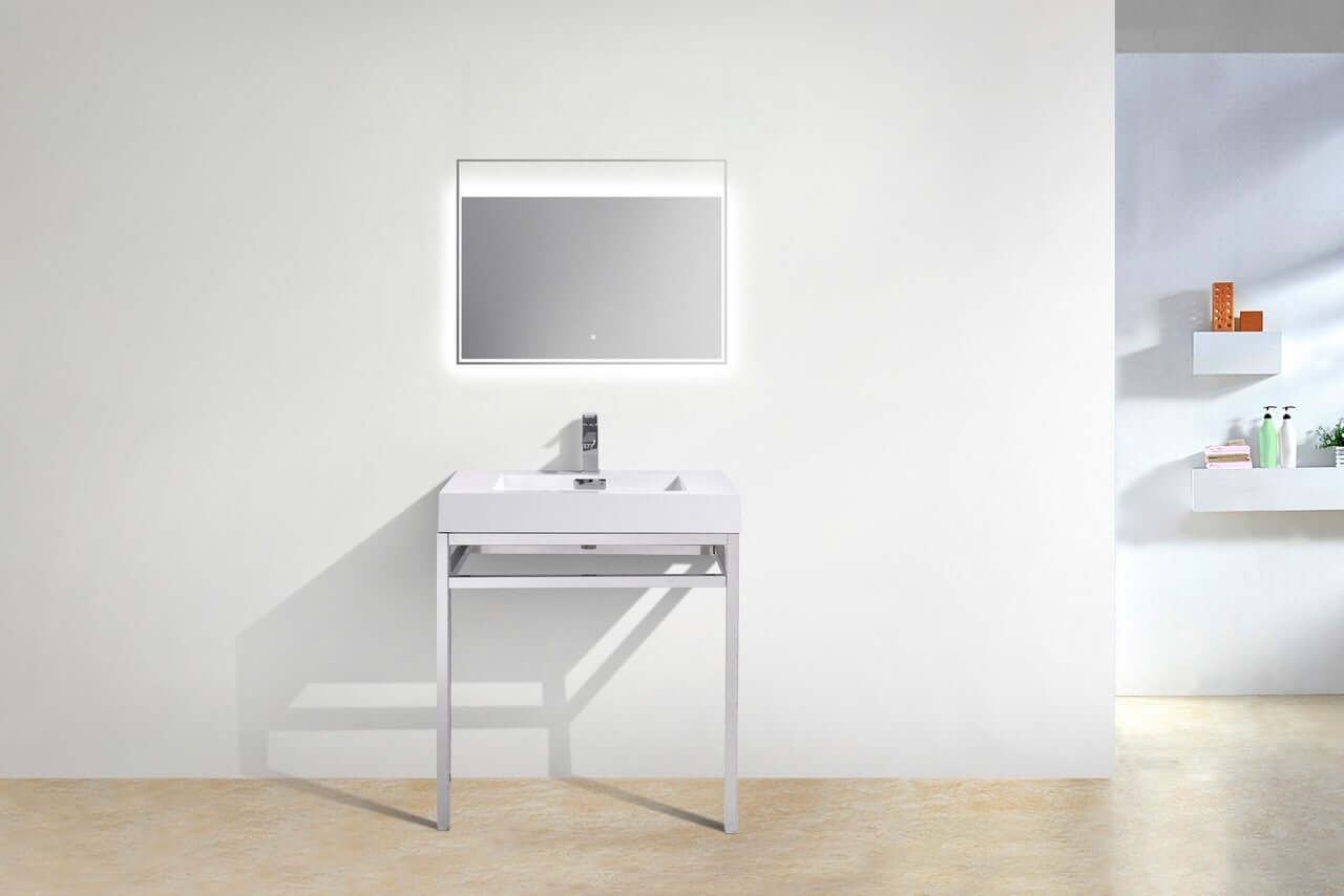 Haus 30" Stainless Steel Console w/ White Acrylic Sink - Chrome