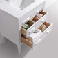 Eiffel 30'' High Gloss White Vanity with Quartz Counter Top, showing open drawers and storage space