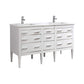 Eiffel 60'' Double Sink High Gloss White Bathroom Vanity with Quartz Counter Top and drawers inspired by art deco and European design