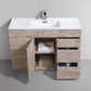 Milano 48" Single Sink Nature Wood Modern Bathroom Vanity with open drawers and door showing storage space.